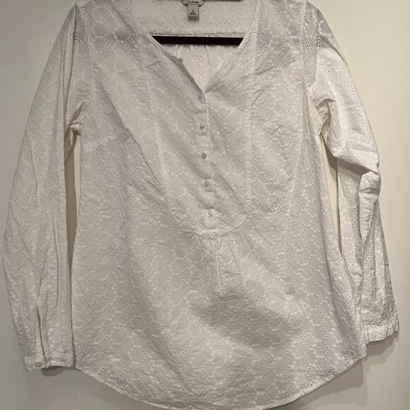 J Crew White Eyelet Blouse Size Small Long Sleeve 100% Cotton 💗 - Picture 1 of 14